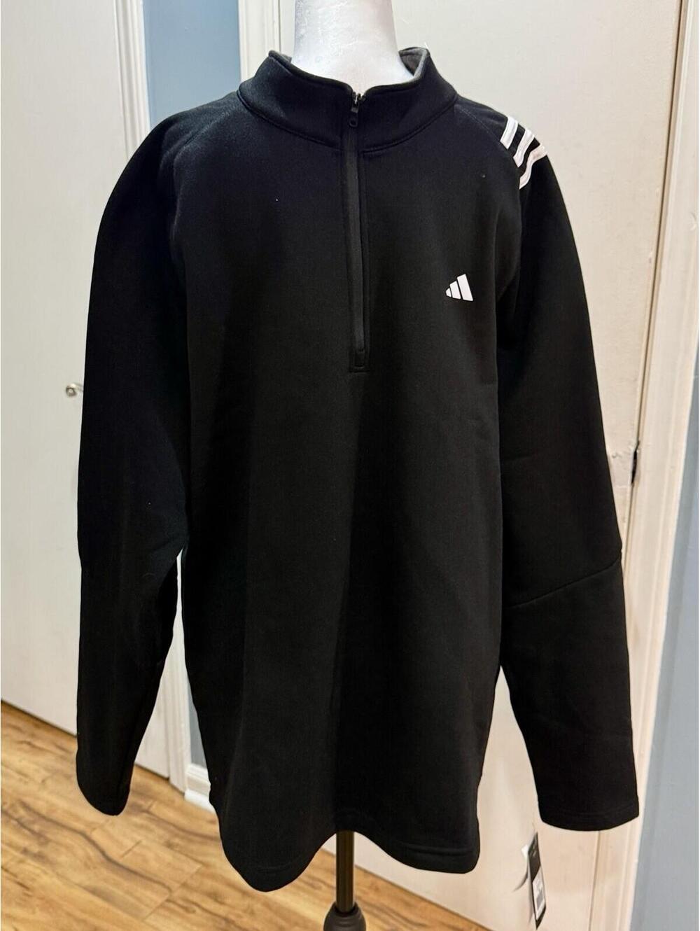 Adidas Men’s Polyester Fleece 1/4 Zip XL Black Retail $60 New With Tags